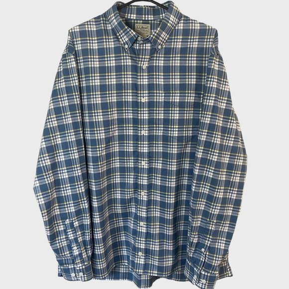 L.L. Bean Traditional Fit Plaid Shirt Mens Size XLT Blue Long-Sleeve Button Down - Picture 1 of 13